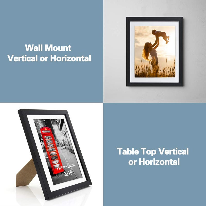 Amazing Roo 8x10 Black Picture Frames with Mat for Wall or Table Top Decoration, Set of 6 - Image 3